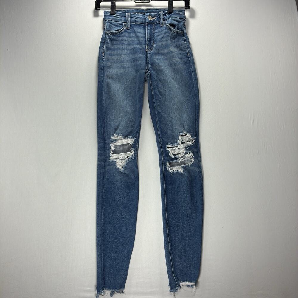 American Eagle Women’s 000 High Rise Jegging Medium Wash Distressed Stretch